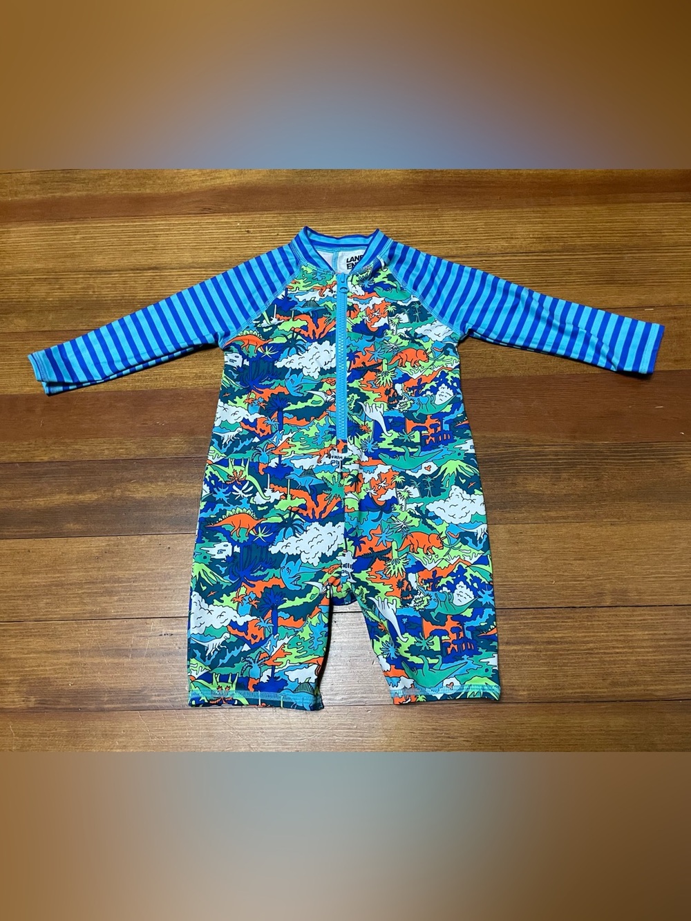 Lands' End Blue & Green Dinosaur Print Long-Sleeve Rashguard Size 18-24 Months